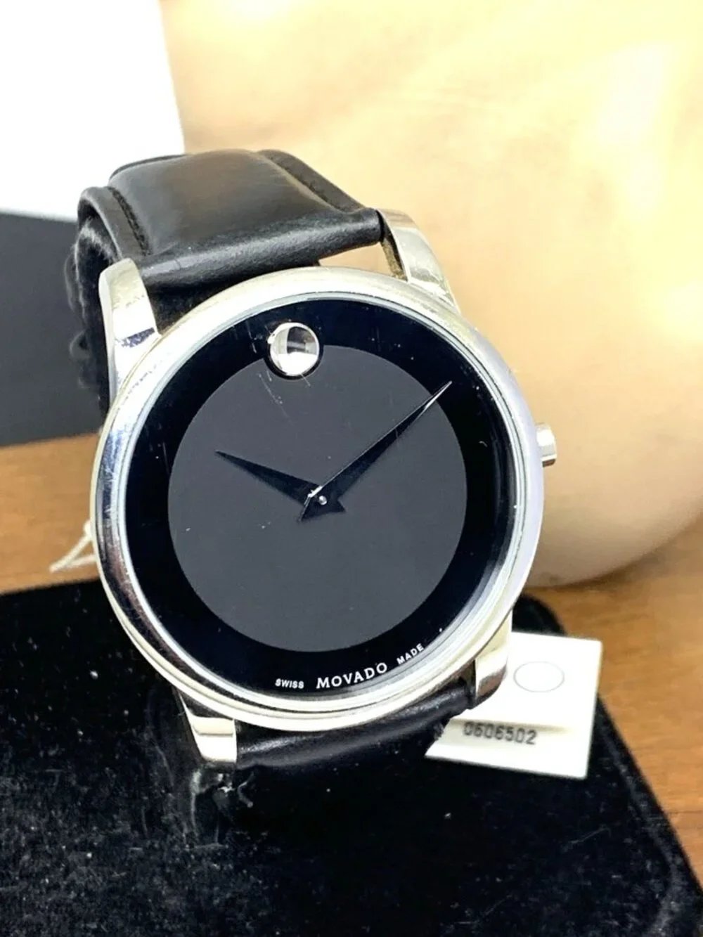 Movado Men's Watch 0606502 Museum Swiss Quartz Black Dial Leather Band 40mm